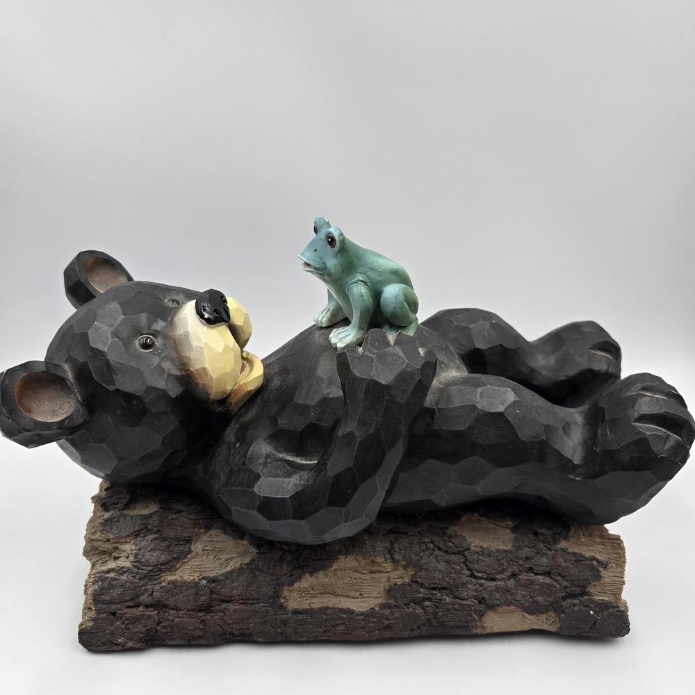 Slifka Black Bear Frog Log Figurine Resin Wall Shelf Garden Inter American Prod.